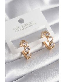 Pirinç Gold Renk Zirkon Taşı Kalp Detay Kadın Küpe