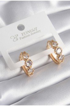 Pirinç Gold Renk Zirkon Taşı Kalp Detay Kadın Küpe