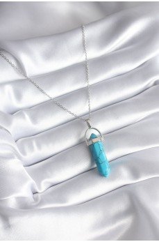 316L Çelik Gümüş Renk Mavi Taşlı Model Kadın Kolye