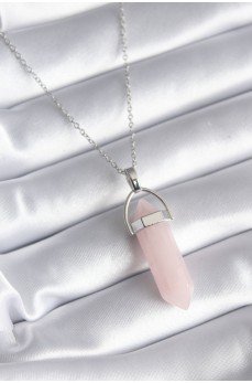 316L Çelik Gümüş Renk Pembe Taşlı Kadın Kolye