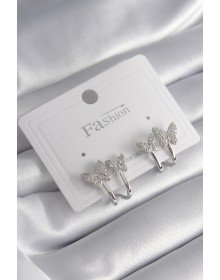 Pirinç Gümüş Renk Zirkon Taşlı Kelebek Model Kadın Küpe