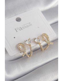 Pirinç Gümüş Renk Zirkon Taşlı Kalp Model Kadın Küpe