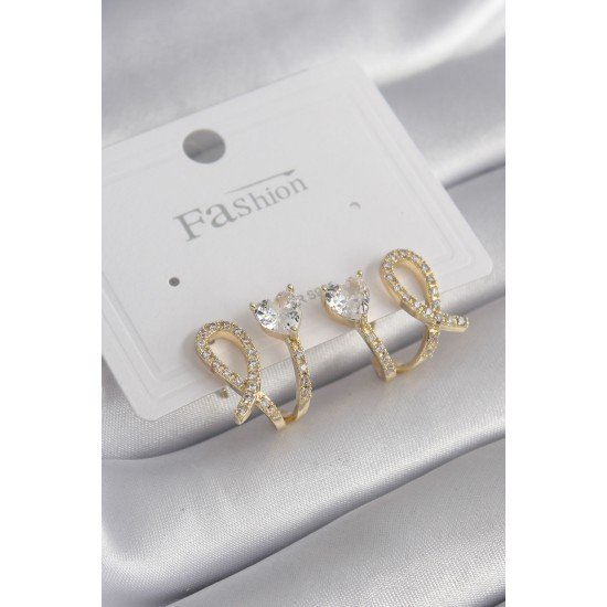 Pirinç Gümüş Renk Zirkon Taşlı Kalp Model Kadın Küpe Pirinç Gümüş Renk Zirkon Taşlı Kalp Model Kadın Küpe