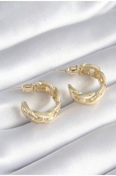 Pirinç Gold Renk Zirkon Taş Detay Zincir Model Kadın Küpe