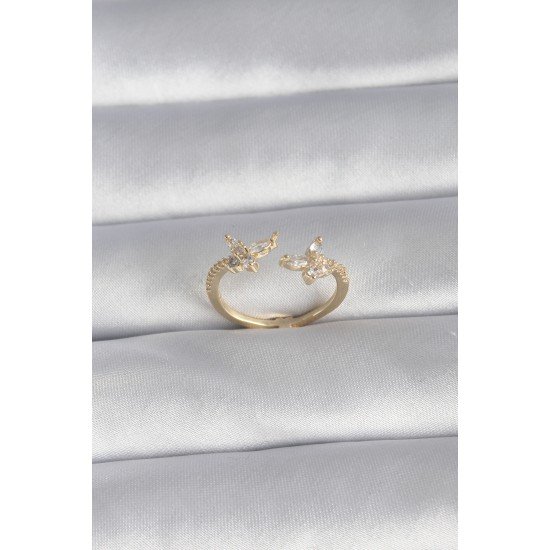 Pirinç Gold Renk Zirkon Taşlı Kelebek Model Kadın Yüzük Pirinç Gold Renk Zirkon Taşlı Kelebek Model Kadın Yüzük