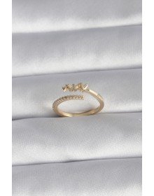 Pirinç Gold Renk Zirkon Taş Detay Kalp Model Kadın Yüzük