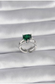 Pirinç Gümüş Renk Yeşil Zirkon Taşlı Tek Taş Model Kadın Yüzük Pirinç Gümüş Renk Yeşil Zirkon Taşlı Tek Taş Model Kadın Yüzük