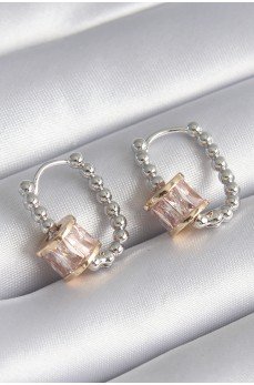 Pirinç Gümüş Renk Top Model Gold Renk Zirkon Taşlı Kadın Küpe