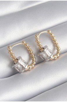 Pirinç Gold Renk Top Model Gümüş Renk Zirkon Taşlı Kadın Küpe