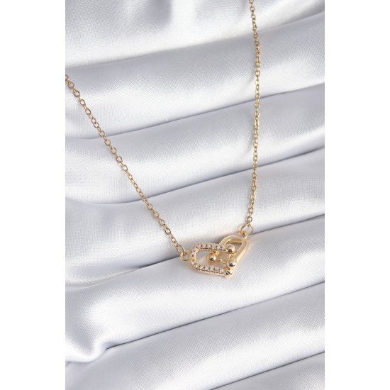 316L Çelik Gold Renk Zirkon Taşlı Model Kadın Kolye