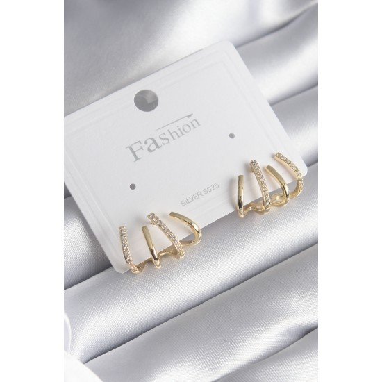 Pirinç Gümüş Renk Zirkon Taşlı Çatal Model Kadın Küpe Pirinç Gümüş Renk Zirkon Taşlı Çatal Model Kadın Küpe