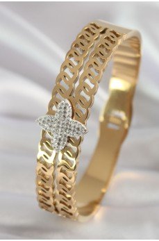 316L Çelik Gold Renk Zirkon Taşlı Çiçek Model Kadın Kelepçe