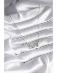 316L Çelik Gümüş Renk Zirkon Taşlı Kanat Kalp Model Kadın Kolye