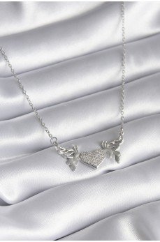 316L Çelik Gümüş Renk Zirkon Taşlı Kanat Kalp Model Kadın Kolye