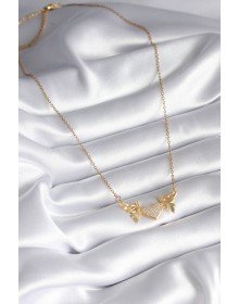 316L Çelik Gold Renk Zirkon Taşlı Kanatlı Kalp Model Kadın Kolye