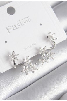 Pirinç Gümüş Renk Zirkon Taşlı Çiçek Tasarım Kadın Küpe