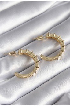 Pirinç Gold Renk Zirkon Taşlı Halka Model Kadın Küpe