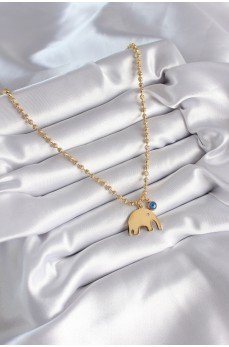 316L Çelik Gold Renk Top Zincir Model Fil Figür Nazar Boncuk Detay Kadın Kolye