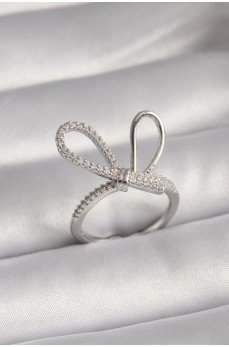 Pirinç Gümüş Renk Zirkon Taşlı Düğüm Model Kadın Yüzük