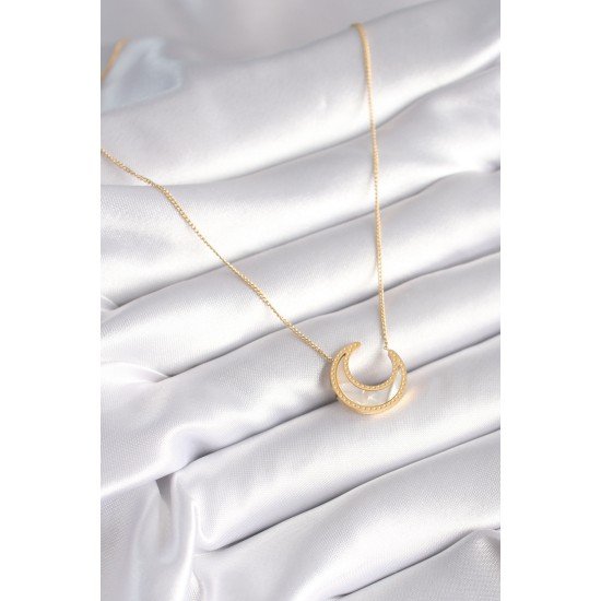 316L Çelik Gold Renk Beyaz Sedefli Hilal Model Kadın Kolye 316L Çelik Gold Renk Beyaz Sedefli Hilal Model Kadın Kolye