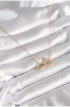 316L Çelik Gold Renk Zirkon Zincir Taşı Sonsuzluk Kelebek Model Kadın Kolye