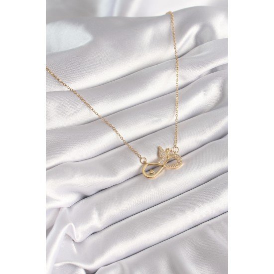 316L Çelik Gold Renk Zirkon Zincir Taşı Sonsuzluk Kelebek Model Kadın Kolye 316L Çelik Gold Renk Zirkon Zincir Taşı Sonsuzluk Kelebek Model Kadın Kolye