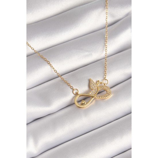 316L Çelik Gold Renk Zirkon Zincir Taşı Sonsuzluk Kelebek Model Kadın Kolye 316L Çelik Gold Renk Zirkon Zincir Taşı Sonsuzluk Kelebek Model Kadın Kolye