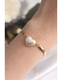 316L Çelik Gold Renk Bombeli Kalp Kadın Bileklik