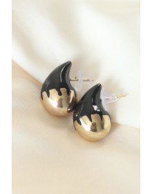 Minimal Siyah Mineli Çift Renk Damla Küpe