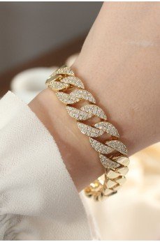 Vip Seri Pirinç Ortası Zirkon Taşlı Gold Renk Gurmet Bileklik