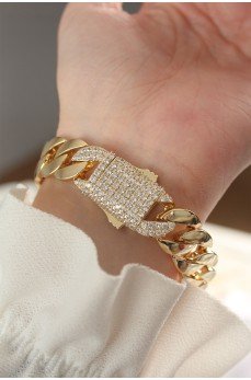 Vip Seri Pirinç Ortası Zirkon Taşlı Gold Renk Gurmet Bileklik Vip Seri Pirinç Ortası Zirkon Taşlı Gold Renk Gurmet Bileklik