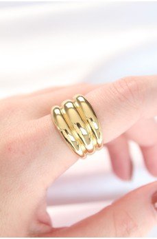 Gold Renk Ayarlanabilir Çizgili Bombe Yüzük