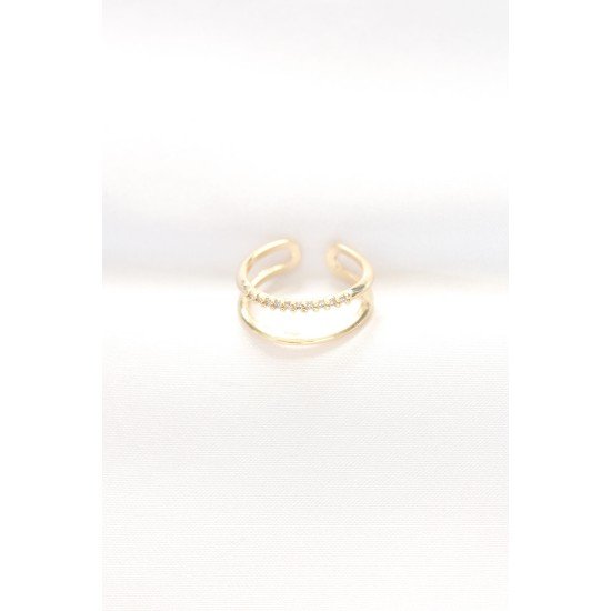 2li Görünümlü Su Yolu Tasarımlı Gold Renk Ayarlanabilir Yüzük