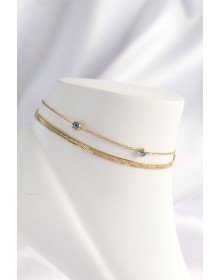 316L Çelik Gold Renk Nazar Boncuk Tasarımlı 2li Halhal