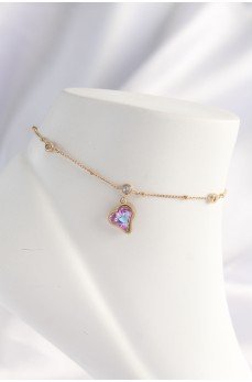 316L Çelik Gold Renk Renkli Zirkon Taşlı Kalp Halhal