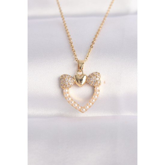 316L Çelik Zincir Altın Renk İnci Taş Detay Zirkon Taşlı Kalp Kolye 316L Çelik Zincir Altın Renk İnci Taş Detay Zirkon Taşlı Kalp Kolye