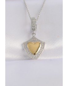 316L Çelik Zincir Gümüş Renk Zirkon Taşlı Tasarım Altın Renk Kalp Kolye