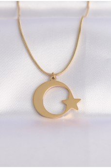 316L Çelik Zincir Gold Renk Ay Yıldız Unisex Kolye