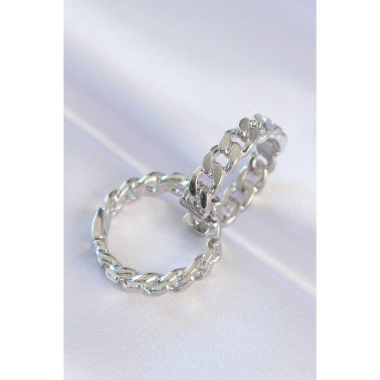 Pirinç Gümüş Renk Zincir Model Halka Küpe Pirinç Gümüş Renk Zincir Model Halka Küpe