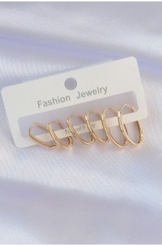 Pirinç Gold Renk İnce Oval Küpe Seti