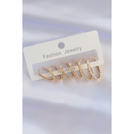 Pirinç Gold Renk İnce Oval Küpe Seti Pirinç Gold Renk İnce Oval Küpe Seti