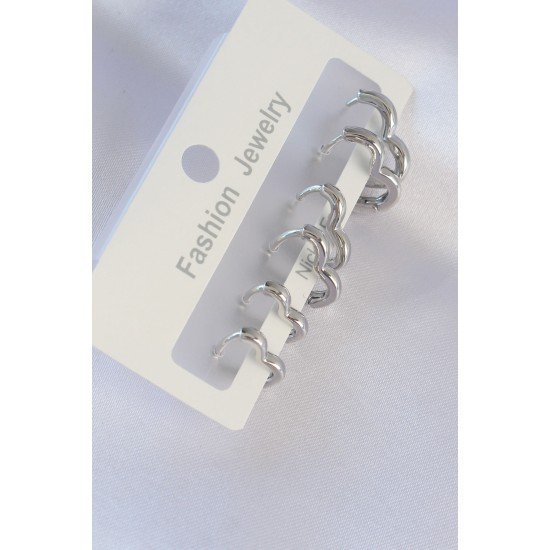 Pirinç Gümüş Renk Kalp Model Küpe Seti