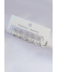 Pirinç Gümüş Renk Oval Küpe Seti