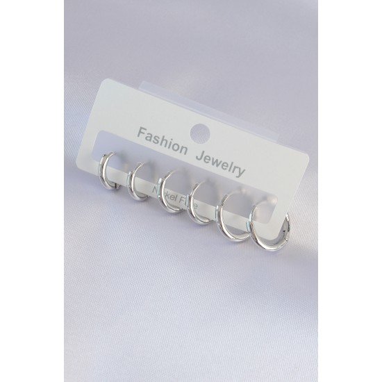 Pirinç Gümüş Renk Oval Küpe Seti Pirinç Gümüş Renk Oval Küpe Seti