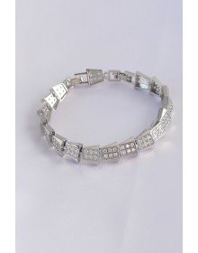 Vip Seri Pirinç Zirkon Taşlı Gümüş Renk Geometrik Bileklik
