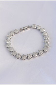 Vip Seri Pirinç Zirkon Taşlı Gümüş Renk Kalp Model Bileklik