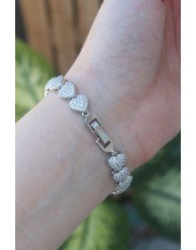 Vip Seri Pirinç Zirkon Taşlı Gümüş Renk Kalp Model Bileklik