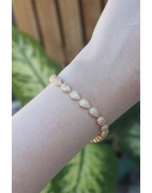 Vip Seri Pirinç Zirkon Taşlı Gold Renk Damla Model Bileklik