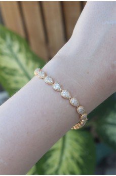 Vip Seri Pirinç Zirkon Taşlı Gold Renk Damla Model Bileklik