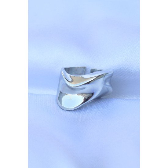 Pirinç Gümüş Renk Ayarlanabilir Kalın Ezme Yüzük Pirinç Gümüş Renk Ayarlanabilir Kalın Ezme Yüzük